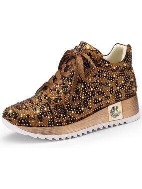 Women's Leopard Glitter Sparkly Rhinestone High Top Trendy Fashion Sneakers